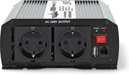 Nedis Omvormer Gemodificeerde Sinusgolf - 12V naar 230V - 1000 W - Piekvermogen: 2000 W - Screw Terminal - Type F (CEE 7/3) / USB-A - Zilver