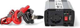 Nedis Omvormer Gemodificeerde Sinusgolf - 12V naar 230V - 600 W - Piekvermogen: 1200 W - Accuklemmen + Aansteker - Type F (CEE 7/3) / USB-A - Zilver