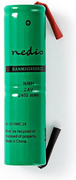 Nedis Oplaadbare NiMH-Batterij - 2.4 V DC - Oplaadbaar - 2400 mAh - Voorgeladen - 1-Polybag - N/A - Soldeertab - Groen