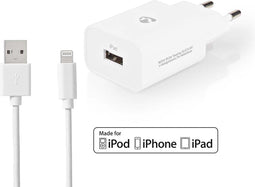 Nedis Oplader - 12 W - Snellaad functie - 1x 2.4 A - Outputs: 1 - USB-A - Lightning 8-Pins (Los) Kabel - 1.00 m - Single Voltage Output