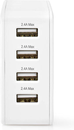 Nedis Oplader - 24 W - Snellaad functie - 4x 2.4 A - Outputs: 4 - 4x USB-A - Geen Kabel Inbegrepen - Single Voltage Output