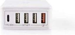 Nedis Oplader - 2x 3,0 A / 3x 2,4 A - Outputs: 5 - Poorttype: 1x USB-C / 4x USB-A - Geen Kabel Inbegrepen - 63 W - Automatische voltage selectie