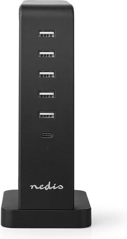 Nedis Oplader - 45 W - Snellaad functie - 1x 1.0 / 1x 3.0 / 4x 2.1 A - Outputs: 6 - USB-C / 5x USB-A - Geen Kabel Inbegrepen - Automatische Voltage Selectie
