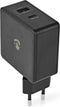 Nedis Oplader - 57 W - Snellaad functie - 2.25 / 2.4 / 3.0 A - Outputs: 2 - USB-A / USB-C - Geen Kabel Inbegrepen - Automatische Voltage Selectie