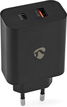 Nedis Oplader - 65 W - Snellaad functie - 2.0 / 2.25 / 3.25 A - Outputs: 2 - USB-A / USB-C - Automatische Voltage Selectie