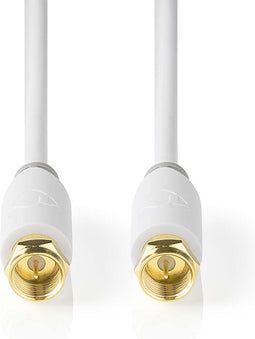 Nedis Satelliet- en Antennekabel - F-Male - F-Male - Verguld - 75 Ohm - Enkelvoudig Afgeschermd - 2.00 m - Rond - PVC - Wit - Doos
