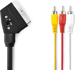 Nedis SCART-Kabel - SCART Male - 3x RCA Male - Vernikkeld - Schakelbaar - 480p - 1.00 m - Rond - PVC - Zwart - Envelop