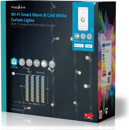 Nedis SmartLife-kerstverlichting - Gordijn - Wi-Fi - Warm tot Koel Wit - 200 LED's - 3 m - Android / IOS