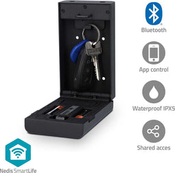 Nedis SmartLife-Sleutelkast - Sleutelkluis met Code voor Buiten - Bluetooth - Sleutelslot Hangslot of Wandmontage - IPX5 - Zwart