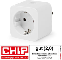 Nedis SmartLife Slimme Stekker - Wi-Fi - IP21 - Energiemeter - 3680 W - Type F (CEE 7/3) - 0 - 55 °C - Android / IOS - Wit - 1 Stuks