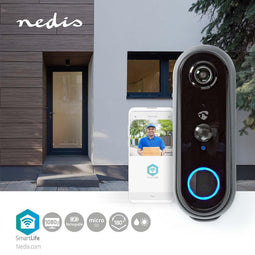 Nedis SmartLife Videodeurbel - Wi-Fi - Batterij Gevoed - Full HD 1080p - Cloud Opslag (optioneel) / microSD (niet inbegrepen) - IP54 - Met bewegingssensor - Nachtzicht - Grijs