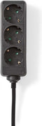 Nedis Stekkerdoos - Randaarde stekker / Type F (CEE 7/7) - 3-wegs - 5.00 m - 3680 W - 16 A - Soort aarding: Zijcontacten - 230 V AC 50/60 Hz - Hoek van stopcontact: 45 ° - H05VV-F 3G 1,5 mm² - Zwart