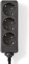 Nedis Stekkerdoos - Randaarde stekker / Type F (CEE 7/7) - 3-wegs - 5.00 m - 3680 W - 16 A - Soort aarding: Zijcontacten - 230 V AC 50/60 Hz - Hoek van stopcontact: 45 ° - H05VV-F 3G 1,5 mm² - Zwart