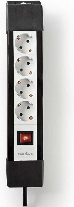 Nedis Stekkerdoos - Randaarde stekker / Type F (CEE 7/7) - 4-wegs - 3.00 m - 3680 W - 16 A - Soort aarding: Zijcontacten - 230 V AC 50/60 Hz - Hoek van stopcontact: 45 ° - H05VV-F 3G 1,5 mm²