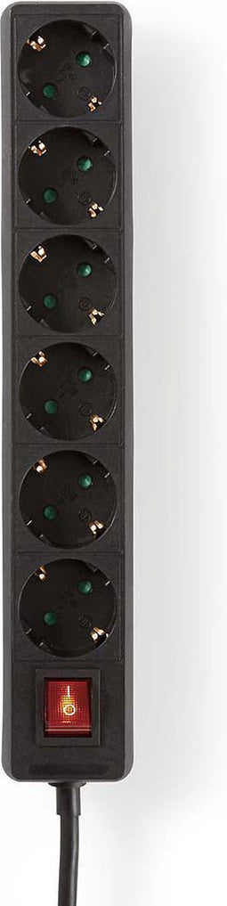 Nedis Stekkerdoos - Randaarde stekker / Type F (CEE 7/7) - 6-wegs - 1.50 m - 3680 W - 16 A - Soort aarding: Zijcontacten - 230 V AC 50/60 Hz - Hoek van stopcontact: 45 ° - H05VV-F 3G 1,5 mm²