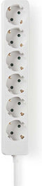 Nedis Stekkerdoos - Randaarde stekker / Type F (CEE 7/7) - 6-wegs - 1.50 m - 3680 W - 16 A - Soort aarding: Zijcontacten - 230 V AC 50/60 Hz - Hoek van stopcontact: 45 ° - H05VV-F 3G 1,5 mm² - Wit