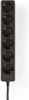 Nedis Stekkerdoos - Randaarde stekker / Type F (CEE 7/7) - 6-wegs - 3.00 m - 3680 W - 16 A - Soort aarding: Zijcontacten - 230 V AC 50/60 Hz - Hoek van stopcontact: 45 ° - H05VV-F 3G 1,5 mm² - Zwart