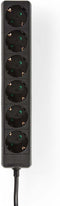 Nedis Stekkerdoos - Randaarde stekker / Type F (CEE 7/7) - 6-wegs - 1.50 m - 3680 W - 16 A - Soort aarding: Zijcontacten - 230 V AC 50/60 Hz - Hoek van stopcontact: 45 ° - H05VV-F 3G 1,5 mm² - Zwart