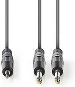 Nedis Stereo-Audiokabel - 2x 6,35 mm Male - 3,5 mm Male - Vernikkeld - 1.50 m - Rond - Donkergrijs - Kartonnen Sleeve