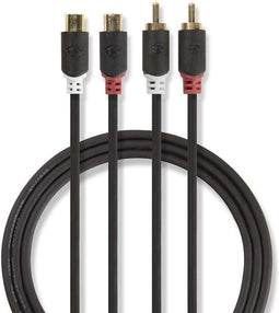 Nedis Stereo-Audiokabel - 2x RCA Male - 2x RCA Female - Verguld - 2.00 m - Rond - Antraciet - Doos