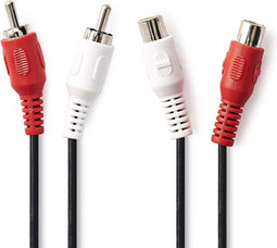 Nedis Stereo-Audiokabel - 2x RCA Male - 2x RCA Female - Vernikkeld - 2.00 m - Rond - Zwart - Doos
