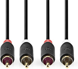 Nedis Stereo-Audiokabel - 2x RCA Male - 2x RCA Male - Verguld - 0.50 m - Rond - Antraciet - Doos