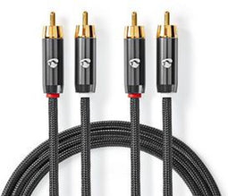 Nedis Stereo-Audiokabel - 2x RCA Male - 2x RCA Male - Verguld - 2.00 m - Rond - Grijs / Gun Metal Grijs - Cover Window Box