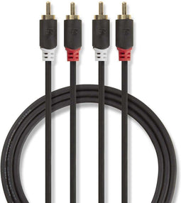Nedis Stereo-Audiokabel - 2x RCA Male - 2x RCA Male - Verguld - 3.00 m - Rond - Antraciet - Doos