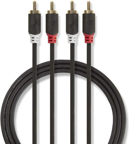 Nedis Stereo-Audiokabel - 2x RCA Male - 2x RCA Male - Verguld - 5.00 m - Rond - Antraciet - Doos