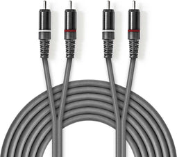 Nedis Stereo-Audiokabel - 2x RCA Male - 2x RCA Male - Vernikkeld - 5.00 m - Rond - Donkergrijs - Kartonnen Sleeve