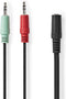 Nedis Stereo-Audiokabel - 3,5 mm Female - 2x 3,5 mm Male - Vernikkeld - 0.20 m - Rond - Zwart - Doos