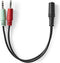 Nedis Stereo-Audiokabel - 3,5 mm Female - 2x 3,5 mm Male - Vernikkeld - 0.20 m - Rond - Zwart - Doos