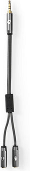 Nedis Stereo-Audiokabel - 3,5 mm Male - 2x 3,5 mm Female - Verguld - 0.20 m - Rond - Grijs / Gun Metal Grijs - Cover Window Box