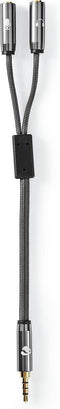 Nedis Stereo-Audiokabel - 3,5 mm Male - 2x 3,5 mm Female - Verguld - 0.20 m - Rond - Grijs / Gun Metal Grijs - Cover Window Box