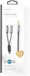 Nedis Stereo-Audiokabel - 3,5 mm Male - 2x 3,5 mm Female - Verguld - 0.20 m - Rond - Grijs / Gun Metal Grijs - Cover Window Box