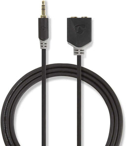 Nedis Stereo-Audiokabel - 3,5 mm Male - 2x 3,5 mm Female - Verguld - 0.20 m - Rond - Antraciet - Doos
