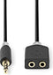 Nedis Stereo-Audiokabel - 3,5 mm Male - 2x 3,5 mm Female - Verguld - 0.20 m - Rond - Antraciet - Doos