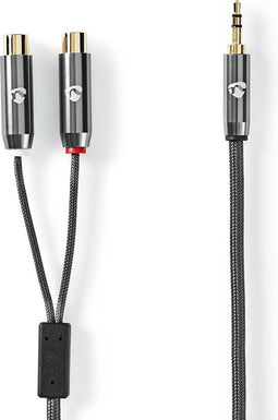 Nedis Stereo-Audiokabel - 3,5 mm Male - 2x RCA Female - Verguld - 0.20 m - Rond - Grijs / Gun Metal Grijs - Cover Window Box