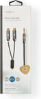 Nedis Stereo-Audiokabel - 3,5 mm Male - 2x RCA Female - Verguld - 0.20 m - Rond - Grijs / Gun Metal Grijs - Cover Window Box