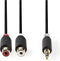 Nedis Stereo-Audiokabel - 3,5 mm Male - 2x RCA Female - Verguld - 0.20 m - Rond - Antraciet - Doos