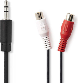 Nedis Stereo-Audiokabel - 3,5 mm Male - 2x RCA Female - Vernikkeld - 0.20 m - Rond - Doos