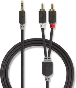 Nedis Stereo-Audiokabel - 3,5 mm Male - 2x RCA Male - Verguld - 0.50 m - Rond - Antraciet - Doos
