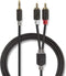 Nedis Stereo-Audiokabel - 3,5 mm Male - 2x RCA Male - Verguld - 0.50 m - Rond - Antraciet - Doos