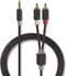 Nedis Stereo-Audiokabel - 3,5 mm Male - 2x RCA Male - Verguld - 1.00 m - Rond - Antraciet - Doos