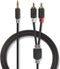 Nedis Stereo-Audiokabel - 3,5 mm Male - 2x RCA Male - Verguld - 2.00 m - Rond - Antraciet - Doos