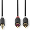 Nedis Stereo-Audiokabel - 3,5 mm Male - 2x RCA Male - Verguld - 2.00 m - Rond - Antraciet - Doos