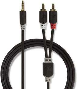 Nedis Stereo-Audiokabel - 3,5 mm Male - 2x RCA Male - Verguld - 3.00 m - Rond - Antraciet - Doos