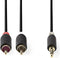 Nedis Stereo-Audiokabel - 3,5 mm Male - 2x RCA Male - Verguld - 5.00 m - Rond - Antraciet - Doos