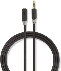 Nedis Stereo-Audiokabel - 3,5 mm Male - 3,5 mm Female - Verguld - 2.00 m - Rond - Antraciet - Doos
