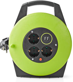 Nedis Stroomhaspel - Randaarde stekker - 10.0 m - 3000 W - 16 A - Soort aarding: Zijcontacten - 230 V AC 50/60 Hz - Hoek van stopcontact: 90 ° - H05VV-F 3G 1,5 mm² - Zekering: Ja - Groen / Zwart